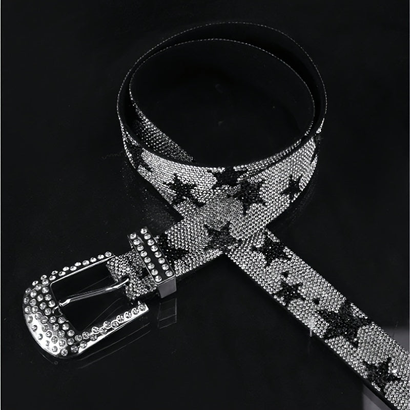 1pc Men'S Multi-Color Shiny Star Element Y2K Street Fashion Belt - Rhinestone Studded, Alloy Buckle, Perfect for Summer Casual, Outdoor Activities, Travel, Graduation Gifts, or Daily Wear