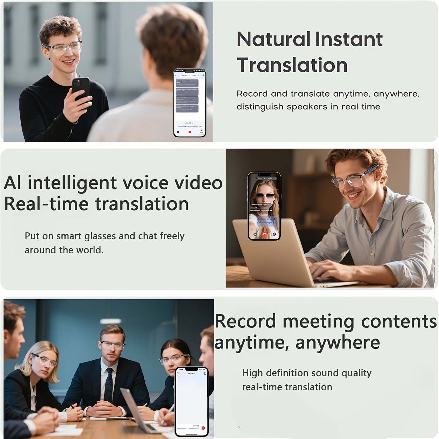 AI Smart Translation Glasses, Supporting 164 Languages, Polarized Lenses, Built-in Microphone Speaker, AI Voice Assistant, Compatible With IOS/Android, Suitable For Both Men And Women, Halloween Gifts