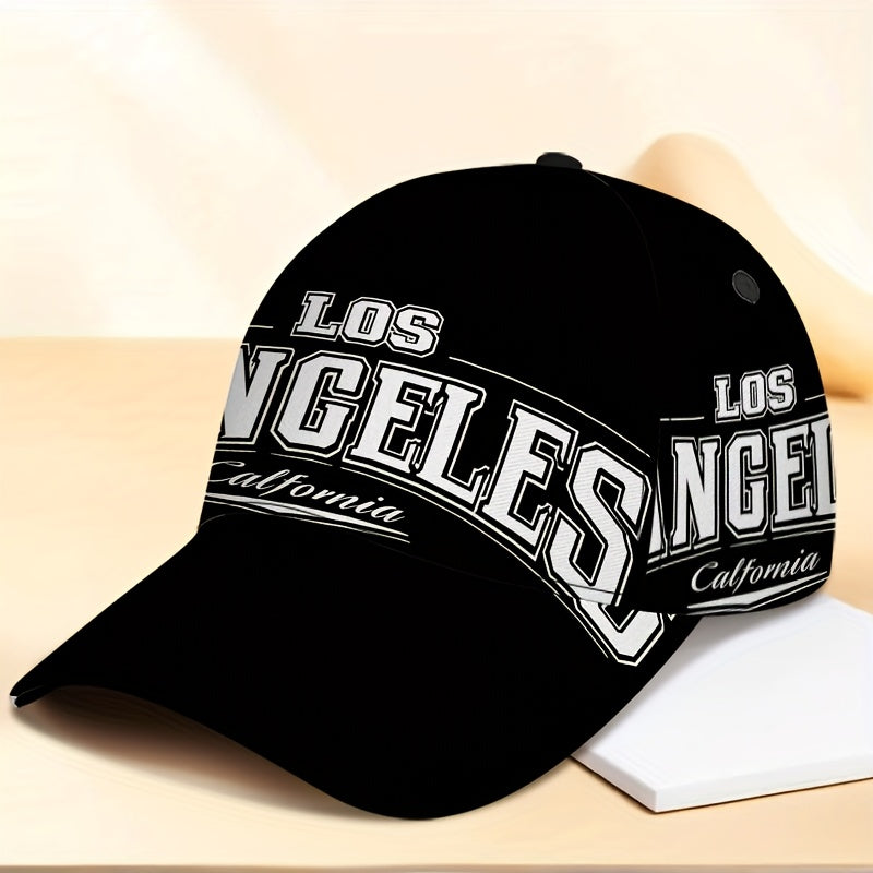1pc 2D Los Angeles Bold Print Snapback Baseball Cap - Lightweight Adjustable Polyester Hat with Full-Body Design, Great for Outdoor Running, Sports & Casual Street Style.,  Funky Design, Urban Fashion, Comfortable Fit, Street