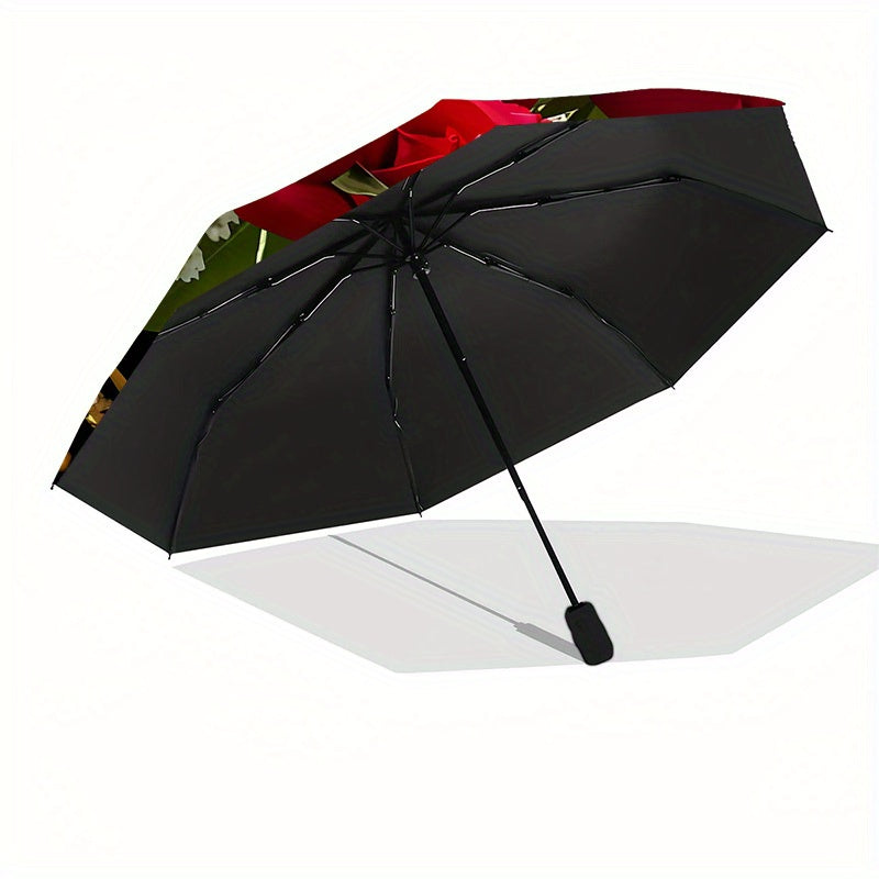 Love Roses Themed automatic automatic umbrella automatic folding portable umbrella universal for all seasons daily activities and holiday gifts decorative umbrella with exquisite patterns