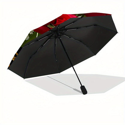 Love Roses Themed automatic automatic umbrella automatic folding portable umbrella universal for all seasons daily activities and holiday gifts decorative umbrella with exquisite patterns