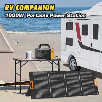 1075Wh Portable Power Station with 200W Solar Panel, Dual Source (Battery/Solar), Fast Charging, Lithium Battery, US Plug, Ideal for Camping, RV, Hunting & Emergency Outdoor Use, Portable Charger Power Bank