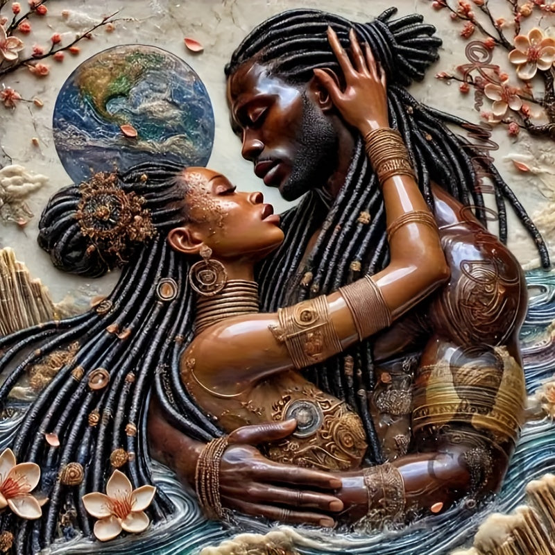 African Couple, Holiday Gift, 5D DIY Full Drill Acrylic PMMA Round Diamond Painting Kit for Adults, Beginners Home Wall Decor Handmade Art & Relaxation Hobby, Diamond Painting Kit Good Quality, Mini Diamond Painting Kits Sets