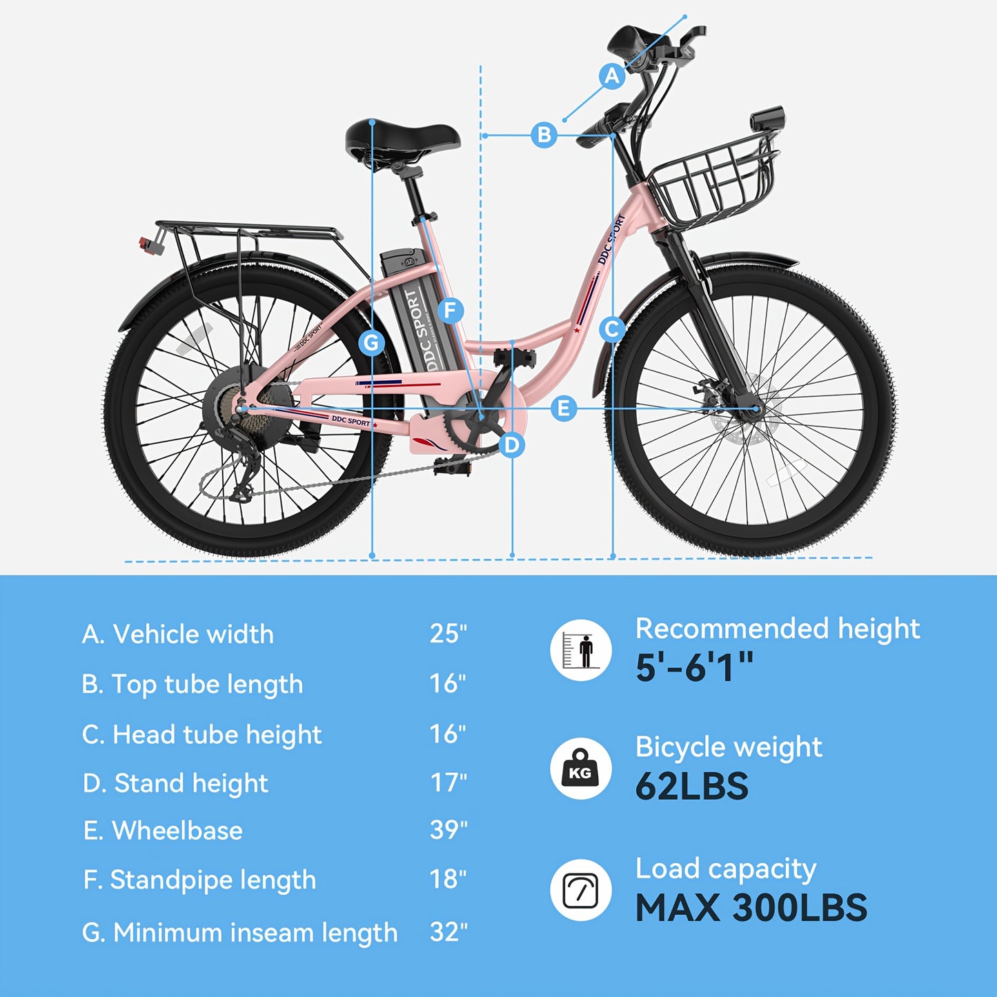 Sakura Pink Electric Bike for Adults, 500W Motor 7-Speed Commuter Ebike with 36V/10.4Ah Removable Battery, 20 MPH & 25-40 Miles Range, 24 Inch Electric Bike, Beach Cruiser Ebike for Women, Students & Commuters, Electric Bike