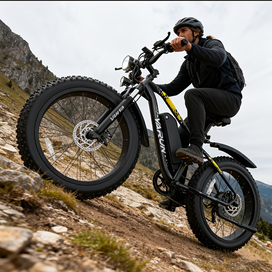Adult Mountain Electric Bike, 500W Powerful Motor, 624wh Rechargeable Battery, With Mudguards, 7-speed Adult Fat Tire Electric Bike, Snow Riding Electric Bike, 26*4 Inches Wide Tire Bicycle, Christmas Gift, Birthday Gift