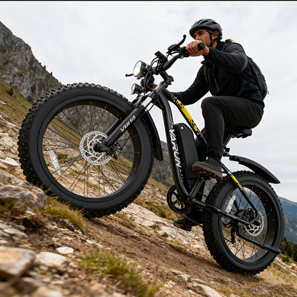 Adult Mountain Electric Bike, 500W Powerful Motor, 624wh Rechargeable Battery, With Mudguards, 7-speed Adult Fat Tire Electric Bike, Snow Riding Electric Bike, 26*4 Inches Wide Tire Bicycle, Christmas Gift, Birthday Gift