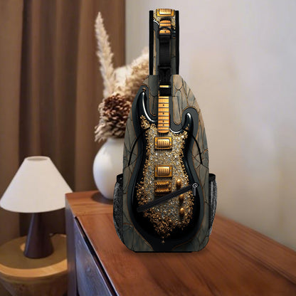 1pc Electric Guitar Crossbody Chest Bag - Adjustable Strap, Large Capacity Zipper Closure, Vibrant Geometric Print, Portable Phone & Travel Backpack for Outdoor Adventures - Unique Gift for Halloween, Father'S Day, Christmas,