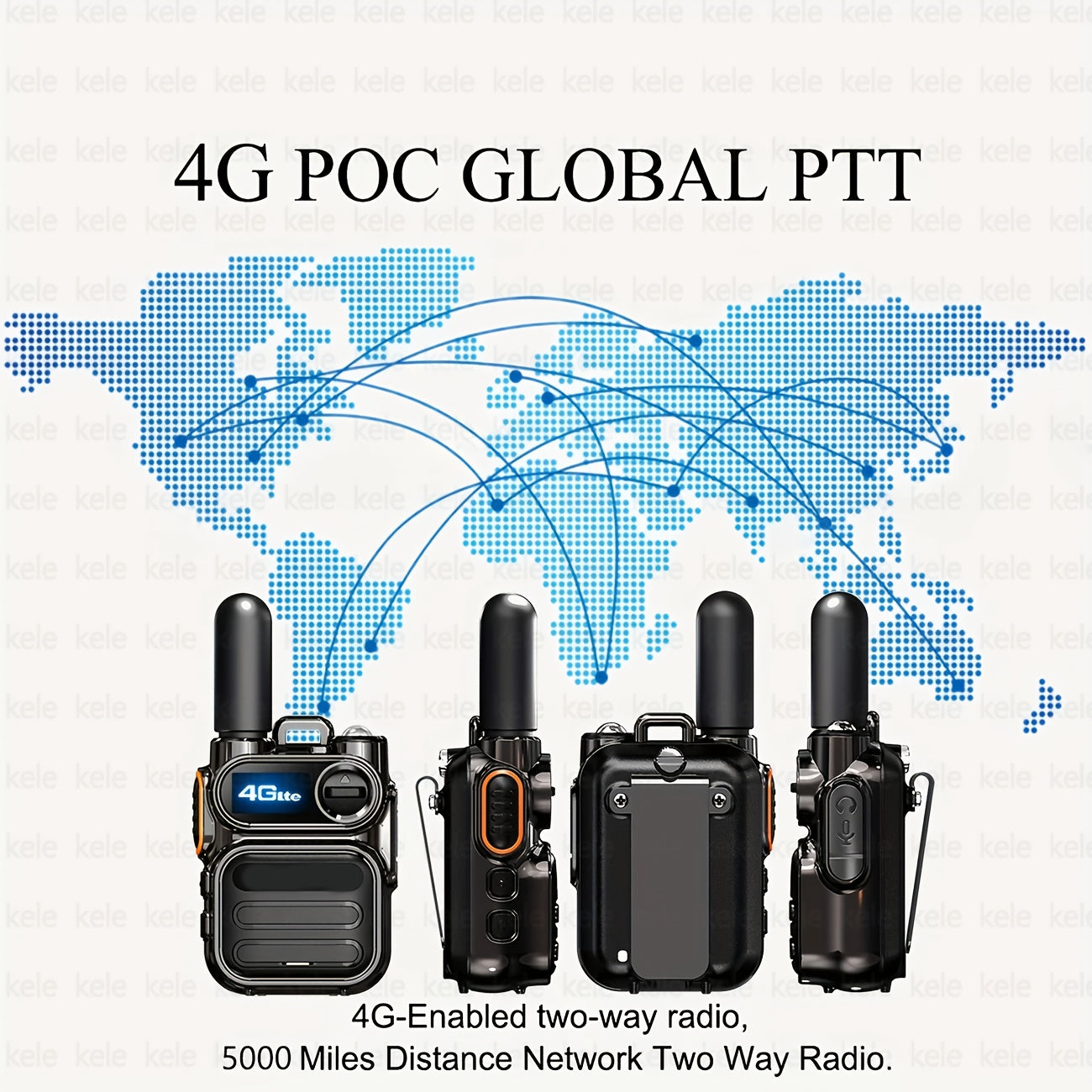 A set of 4 black global walkie-talkies for public use: 4G PoC walkie-talkies with powerful 4G signal, three types of lights that can be switched freely, easily covering 5000 kilometers, meeting the needs of home and professio