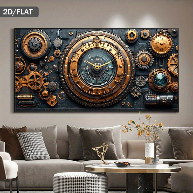 1pc Extra Large Modern Steampunk Clockwork Machinery Canvas Painting - Industrial Mechanical Decor with Clock, Gears, Cogs - Large Wall Art Poster for Living Room, Bedroom, Office - No Frame Needed - Perfect for Steampunk, In