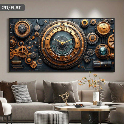 1pc Extra Large Modern Steampunk Clockwork Machinery Canvas Painting - Industrial Mechanical Decor with Clock, Gears, Cogs - Large Wall Art Poster for Living Room, Bedroom, Office - No Frame Needed - Perfect for Steampunk, In