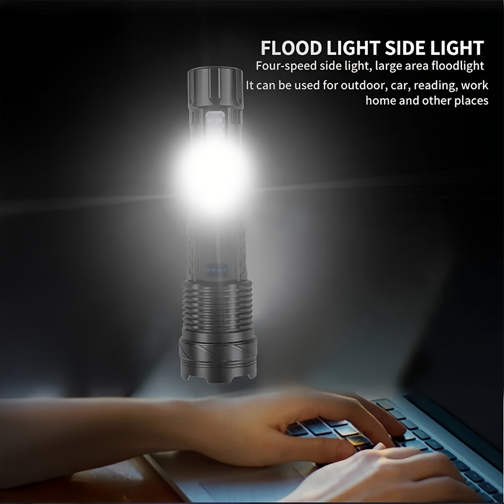 1/2/4pcs Multifunctional Flashlight High-Power LED Flashlight with COB Red/Blue Warning Side Light - Rechargeable Zoomable Long Distance Fishing Camping Light Many Mode
