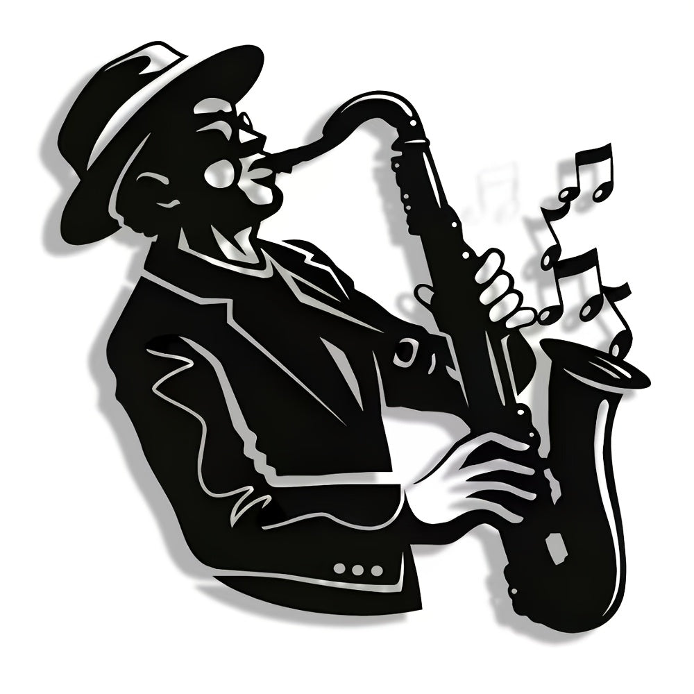 2D Flat, 1pc Exquisite Saxophone Metal Plaque, Elegant Minimalist Christmas Art Design, Wall Decor Craft, Suitable for Office, Home Living Room, Bedroom, Patio, Kitchen, Courtyard Wall, Shop Lobby Hanging, Cafe, Ballroom and