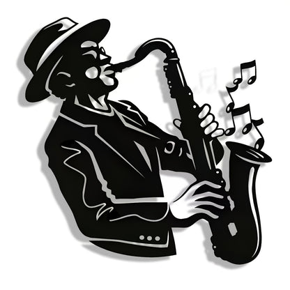 2D Flat, 1pc Exquisite Saxophone Metal Plaque, Elegant Minimalist Christmas Art Design, Wall Decor Craft, Suitable for Office, Home Living Room, Bedroom, Patio, Kitchen, Courtyard Wall, Shop Lobby Hanging, Cafe, Ballroom and