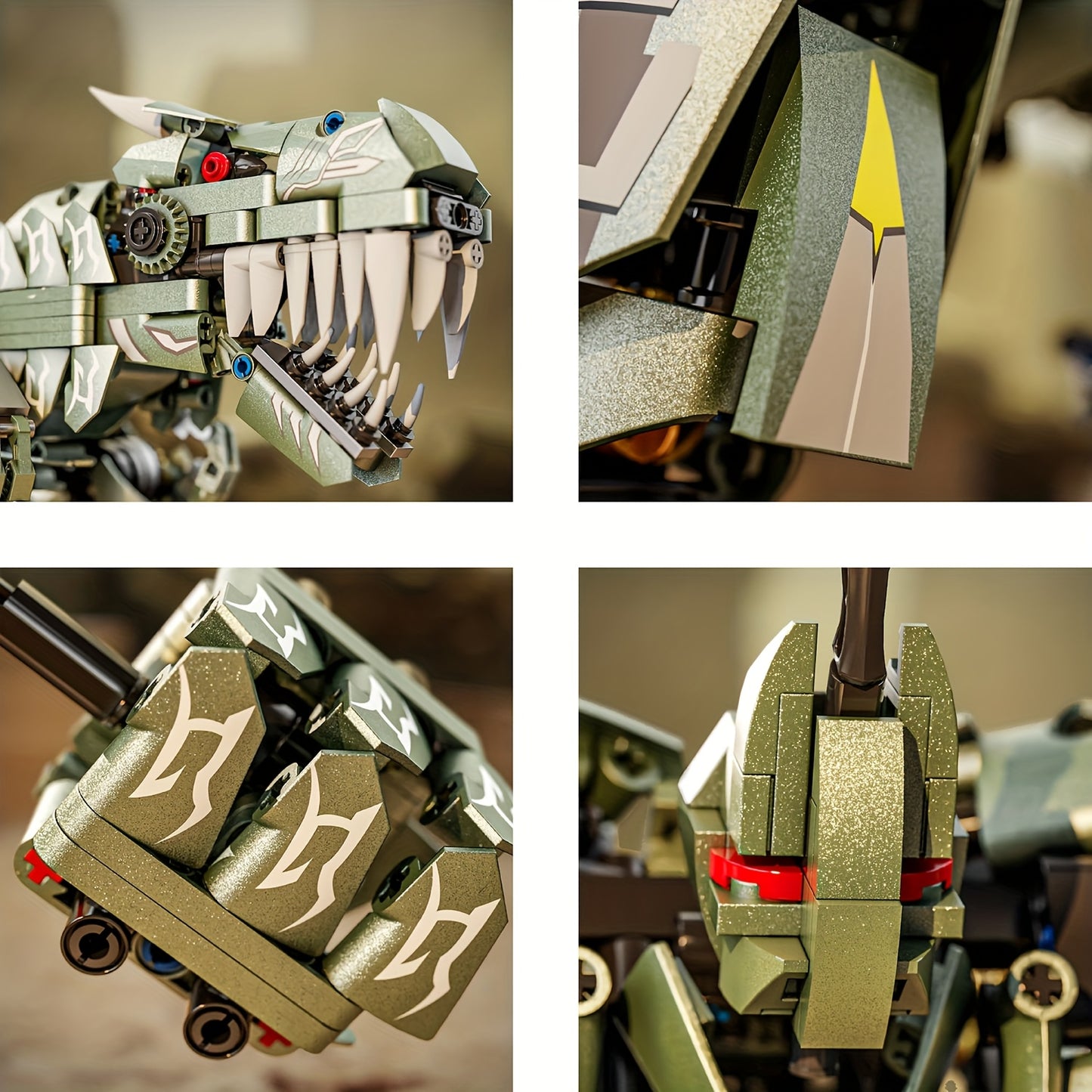 Green Dinosaur Mech Building Toy Model Creative 2-in-1 Dinosaur Robot Model Assembly Building Blocks Toy Set Transformable into Two Forms Desktop Ornament Halloween Christmas New Year Gift 1000+ Pieces Children Teens 6+