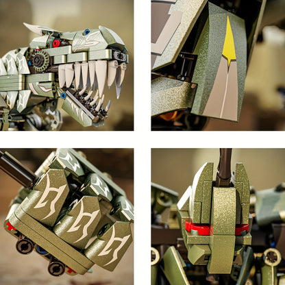 Green Dinosaur Mech Building Toy Model Creative 2-in-1 Dinosaur Robot Model Assembly Building Blocks Toy Set Transformable into Two Forms Desktop Ornament Halloween Christmas New Year Gift 1000+ Pieces Children Teens 6+
