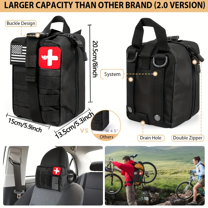 MOLLE System Survival & First Aid Kit - All-in-One Outdoor Emergency Gear with MOLLE-Compatible Backpack/Leg Strap Attachment, Heavy-Duty Supplies (Bandages, Tourniquet, Bleeding Control) for Camping, Hunting, Hiking -