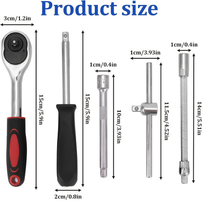 A Collection of 53 Mechanical Tool Kits, Including 1/2" And 1/4" Drive Depth And Standard Sockets, Ergonomic Handles, Ratchet Wrenches, Tools for Automotive And Bicycle Repairs, As Well As Household Maintenance Tools.