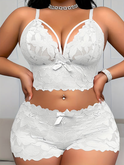 1 Set Women's Fashion, Lace Stitching, Cross Strap, Bow Decoration, Flower Printing, Semi-Permeable, Comfortable Breathable, Underwear Bra & Panty Set