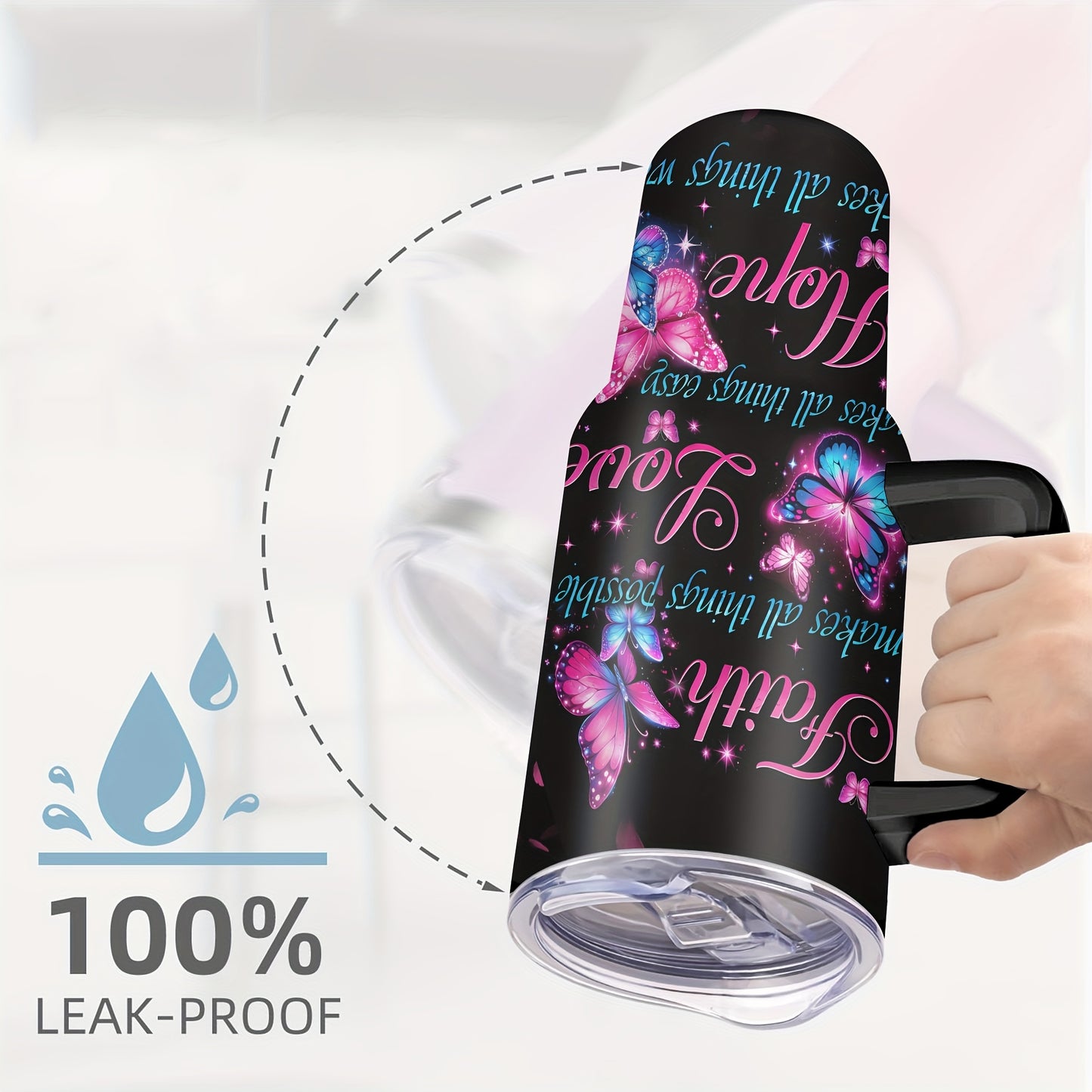 Custom 1pc, Personalized 40 Oz Tumbler with Lid, Featuring a Humorous Print about Faith, Love, And Hope. This Stainless Steel Water Bottle Makes a Great Gift for Christmas, Thanksgiving, Halloween, Birthdays, And Is Perfect f