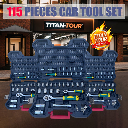 Industrial Tools/Sockets And Socket Wrench Sets, 230/115 Professional Tool Sets, Ratchet Wrench Sets, Torque Wrenches, 1/2 Inch * 1/4 Inch * 3/8 Inch Drive Depth And Standard Sockets, Suitable for Car And Bicycle Repair Tools