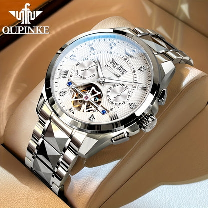 OUPINKE Men's Automatic Mechanical Watch with Dual Calendar (Day/Date), Luminous Hands & Roman Numeral - Luxury Business Watch, Analog Wristwatch with Mechanical Movement, No Required