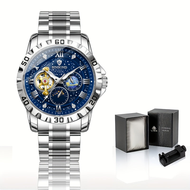 Men's Automatic Mechanical Watch with Hollow & Starry Sky - 24H Analog Wristwatch, Mechanical Movement (No), Dress Watch Suitable for Business, Casual & Special Occasions - Ideal Gift for Husband/Boyfriend (with Strap Adjuste
