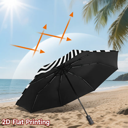 1pc Automatic Open/Close Umbrella with Auto-Folding Mechanism, 8-Rib Heavy-Duty Iron Frame & Black/White Spiral Canopy - Automatic Folding Portable Travel Umbrella for Men & Women, Compact  Umbrella for Everyday Carry, Perfec