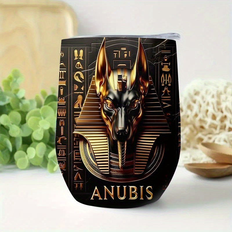 1pc Egyptian Anubis Themed Stainless Steel Tumbler - 12oz Leak-Proof Coffee Cup & Mug with Anubis God Design, Egyptian Art for Coffee, Tea, Smoothies - Ideal Gift for Egypt Lovers, Durable & Portable for, Office, Travel