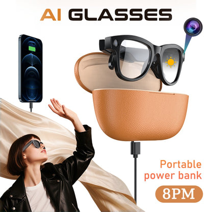 AI Smart Camera Glasses with Charging Case (Power Bank) - 4K HD Recording, Real-Time Translation & Voice Assistant, Smart Glasses for Video Calls, Smartphone Replacement, Portable Translator & ic Charging (-)