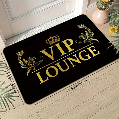 1pc HUAJI Classic Dark Letter Print Doormat - High-Density Non-Slip Absorbent Kitchen Bathroom Entryway Mat, Machine Washable 100% Polyester with Golden Crown & Leaf Design for Home Decor, Bathroom Rugs Non Slip Washable, PVC