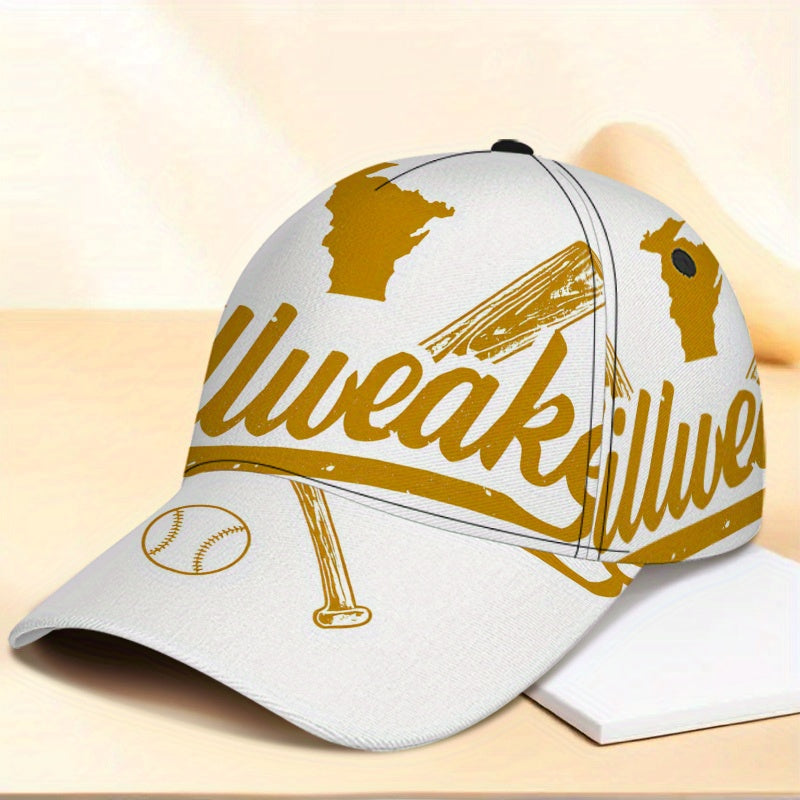 1pc Milwaukee Baseball Cap - Adjustable Snapback Hat with Full-Body Design, Vibrant Golden "Milwaukee" Emblem Print, Perfect for Sports, Running & Street Fashion, Polyester Material, Baseball Cap