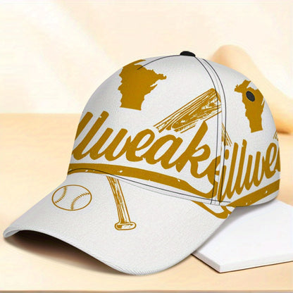 1pc Milwaukee Baseball Cap - Adjustable Snapback Hat with Full-Body Design, Vibrant Golden "Milwaukee" Emblem Print, Perfect for Sports, Running & Street Fashion, Polyester Material, Baseball Cap