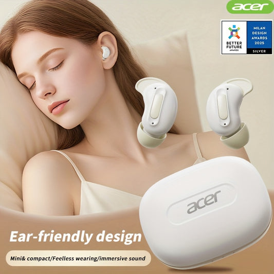 Acer OHR562 Ultra-Thin Mini Wireless Earbuds with ANC/ENC, 48H Playtime, Deep Bass Stereo Sound, Low-Latency Gaming Mode, 3-Sound Mode Switching, Multi-Device Compatibility, Touch Control, Closed-back Design, Type-c Charging,