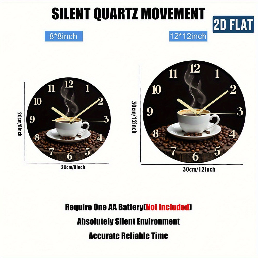1pc Coffee Time Wall Clock - 2D Flat Design, Silent Non-Ticking, Modern Art Style with Espresso & Cappuccino Artwork, Battery Operated (AA Not Included) for Living Room & Bedroom Decor, Ideal Gift for Coffee Lovers, Coffee Ba