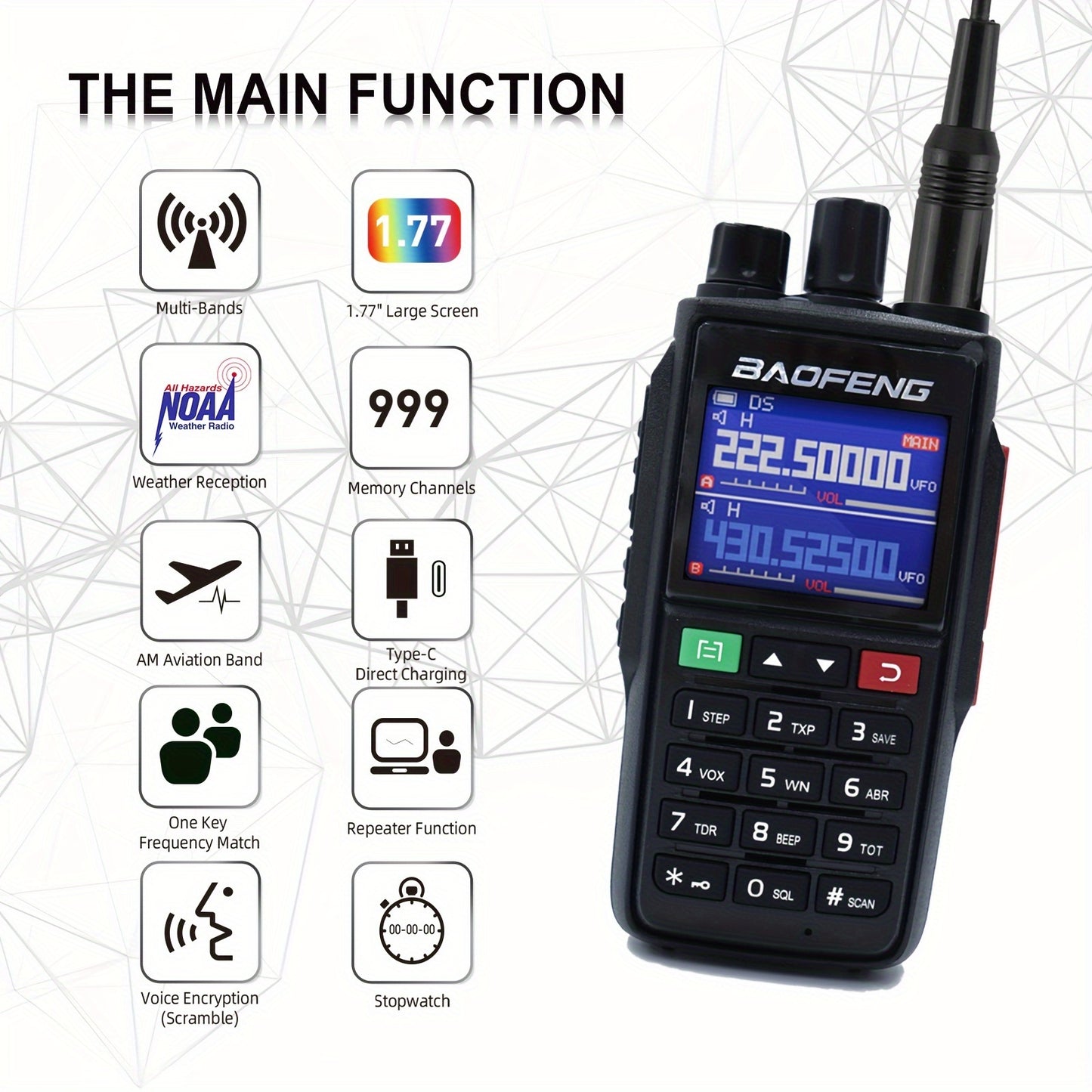 2packs Baofeng Multi Band Long Range Walkie Talkie 5watt 999CH Two Way Radio Luminarias, Outdoor Communication, Survival Equipment, Compact Design, Portable Communicator, Reliable Performance, Sturdy Radios, Multiband Radio,