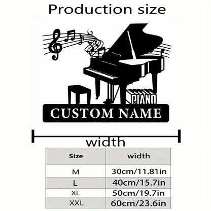 2D Flat, 1pc Customizable Piano Wall Art - Personalized Music Room Sign with Name, Elegant Grand Piano Shape & Musical Notes Decoration for Home, Studio, Gifts - Piano Lover Present, Door or Living Room Decor, Studio Decor, A