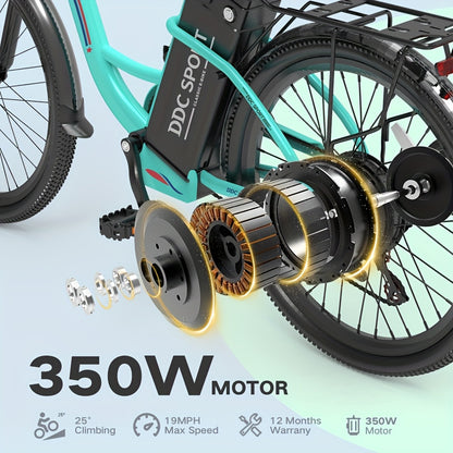 350-500w Powerful Motor, 20-26MPH Commut Erelectric Bike, LCD Display, 7 Speed Shift Adult Electric Bicycle, 36V 10.4A Lithium Battery, 24-inch Wheels, Aluminum Alloy Body, Front Fork Shock Absorber, Headlights, Night Driving