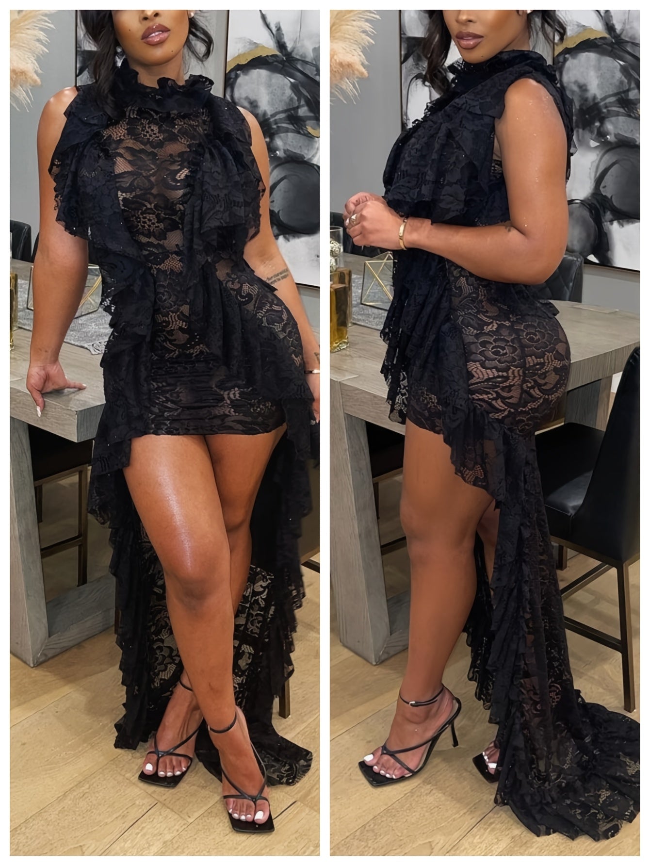 European And American Women's Fashion Sexy Lace Tea Side Dress