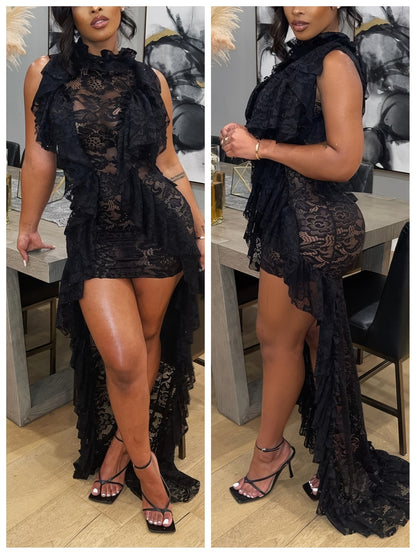 European And American Women's Fashion Sexy Lace Tea Side Dress