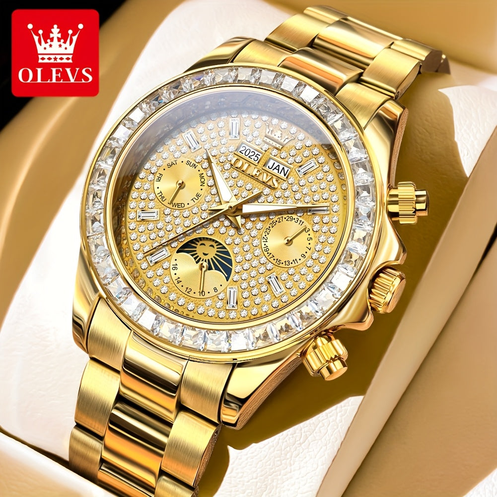 OLEVS Men's Automatic Mechanical Business Watch - Stainless Steel Luminous Golden-Tone Dial with Accents, Date & Day Display, Luxury Dress Watch for Formal Events & Professional Settings, Automatic Mechanical Watch, Formal Ti