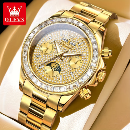 OLEVS Men's Automatic Mechanical Business Watch - Stainless Steel Luminous Golden-Tone Dial with Accents, Date & Day Display, Luxury Dress Watch for Formal Events & Professional Settings, Automatic Mechanical Watch, Formal Ti
