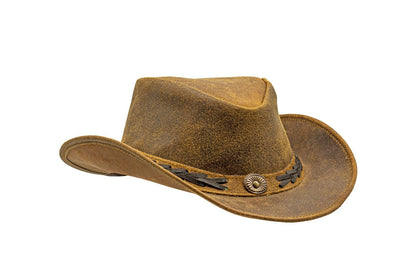 Men & Women Brown Genuine Leather Cowboy Western Hat – Outdoor Rodeo Style Sun Protection for Ranch Work, Horseback Riding, Country Concerts, Festivals, Camping, Hiking & Travel – Great Gift for Winter Season, Thanksgivin