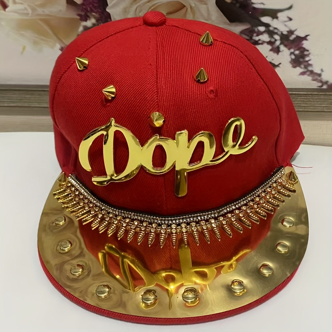 Men's Punk Hip-Hop Snapback Baseball Cap with "Dope" Lettering - Lightweight Adjustable Hat in Beige, Camo, Blue & Red/Golden for Streetwear & Casual Style