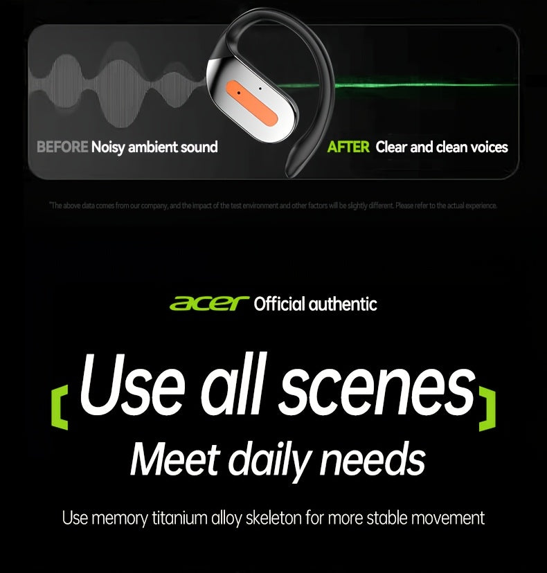 Acer True Wireless Earphones with Microphone, TWS Headphones, Touch Volume, Wireless Sports Earhooks, LED Display Charging Case, Half Open Back, HD Talk, Compatible with Mobile Phones, Rechargeable Battery, Type-C Charging, S