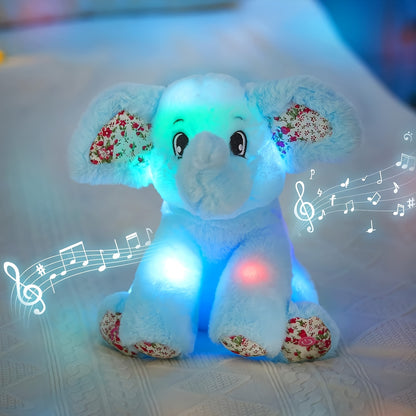 Musical Glowing Blue Elephant Plush Toy, Happy Easter Soft Elephant Plush Toy Floppy LED Stuffed Animals Lullabies Nightlight Companion For Kids, Birthday Gift For Toddlers, Adorable Playing Doll