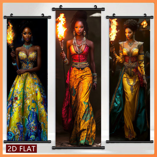 2D Flat, 2D/FLAT-3pcs African Fruit Girl Wall Art Panel Scroll Painting HighDefinition HighQuality Print Odorless FadeResistant Ink Artwork Home Living Room Decor Holiday Gift, Home Decoration, Scroll Design, Durable Print, H