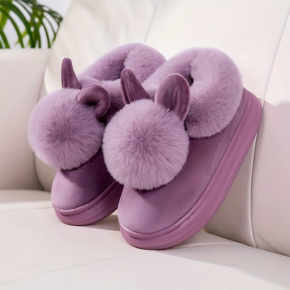 [Cozy House Shoes] 2025 New Autumn & Winter Single Ball Rabbit-Ear Design Warm Slippers for Men & Women - Couples' House Shoes with Thick Sole & Semi-Enclosed Back | Indoor/Outdoor Slides | Lightweight & Quiet Home Footwear |