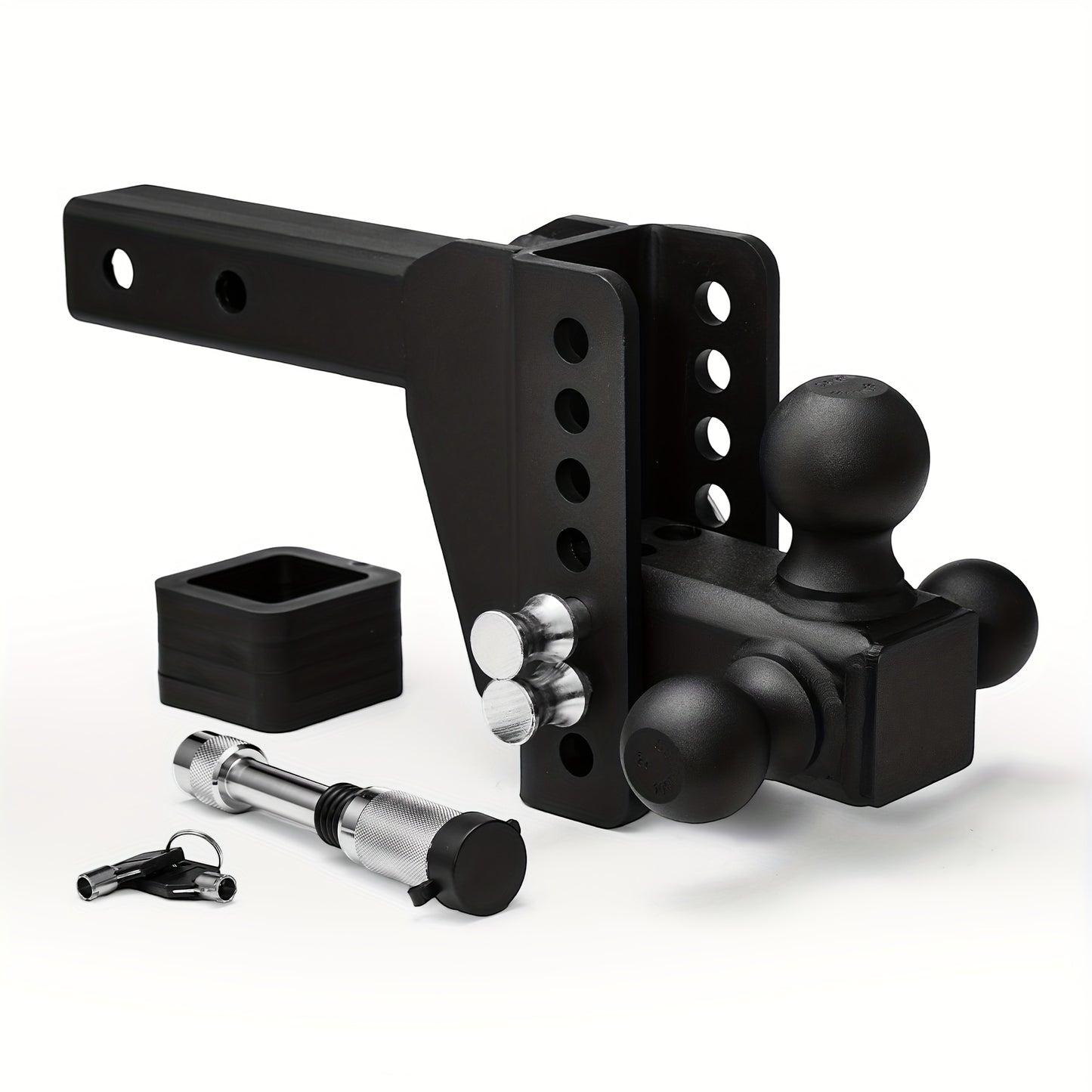Adjustable Trailer Hitch with Tri-Ball Mount - 6" Drop/Rise, Fits 1-7/8", 2", 2-5/16" Receivers, Up to 12, 500 LBS GTW, Weatherproof Powder-Coated Finish, Double Anti-Theft Locking Pins, Ideal for RVs, Boats, and More, Traile