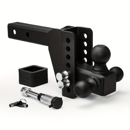 Adjustable Trailer Hitch with Tri-Ball Mount - 6" Drop/Rise, Fits 1-7/8", 2", 2-5/16" Receivers, Up to 12, 500 LBS GTW, Weatherproof Powder-Coated Finish, Double Anti-Theft Locking Pins, Ideal for RVs, Boats, and More, Traile