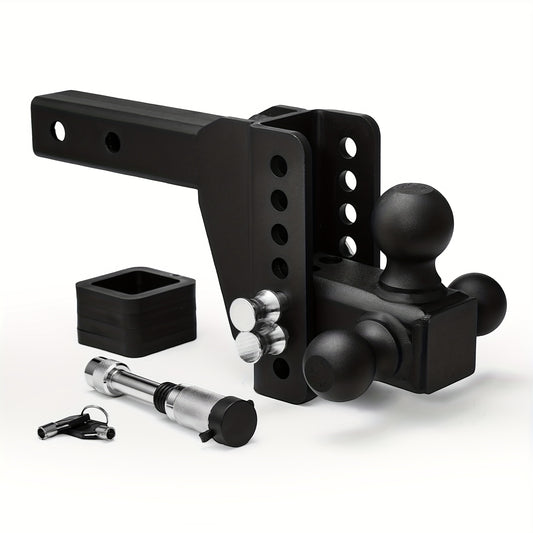 Adjustable Trailer Hitch with Tri-Ball Mount - 6" Drop/Rise, Fits 1-7/8", 2", 2-5/16" Receivers, Up to 12, 500 LBS GTW, Weatherproof Powder-Coated Finish, Double Anti-Theft Locking Pins, Ideal for RVs, Boats, and More, Traile
